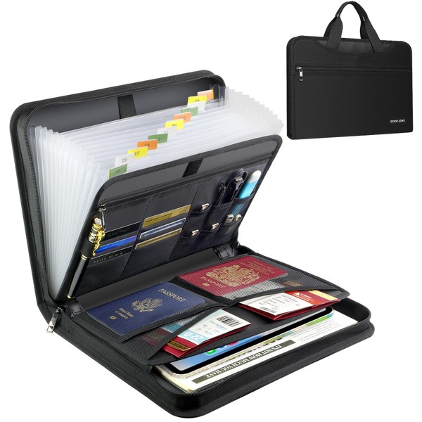 Fireproof Accordion File Organizer with 13 Pockets, Zipper, Labels &