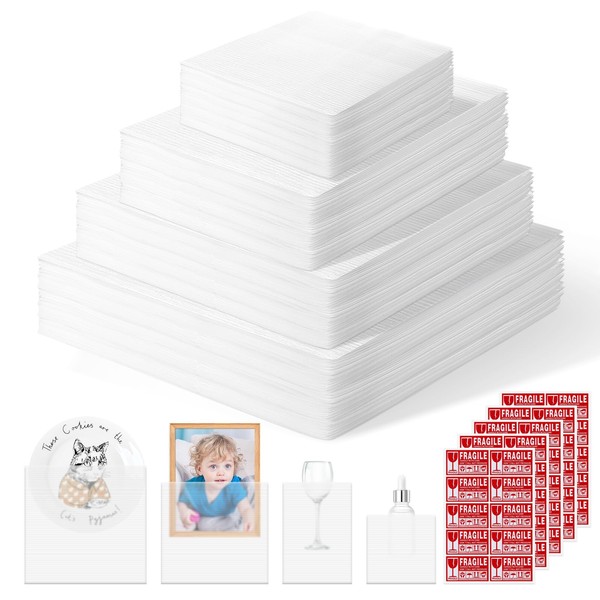 160 Pcs Packing Foam Pouches Kit with Fragile Label Sheet