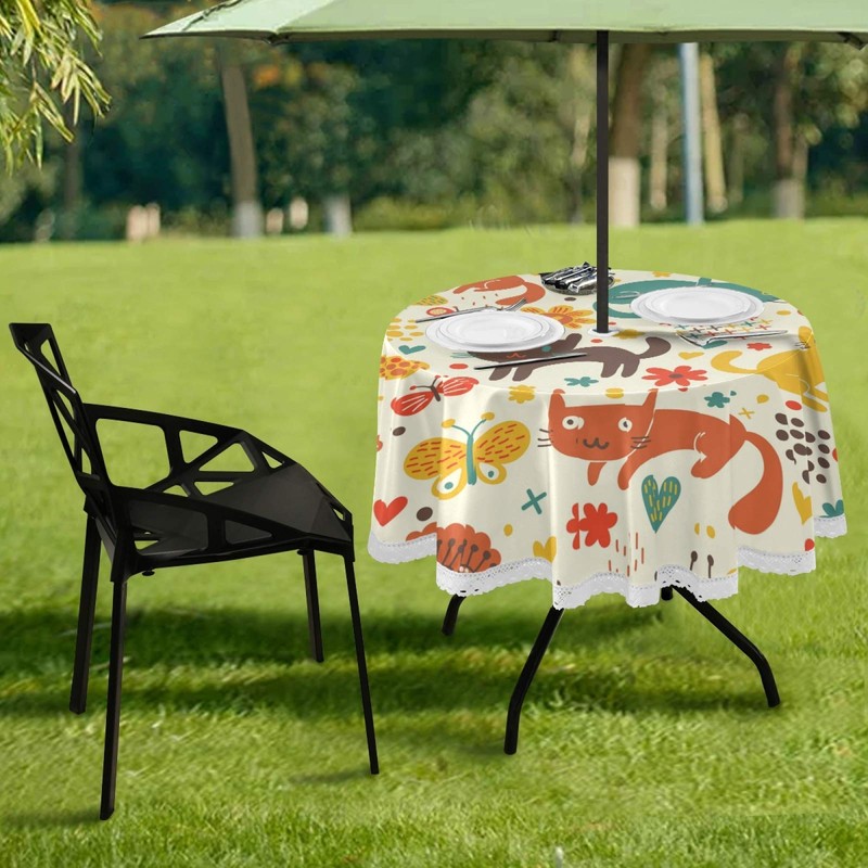 JUMBEAR Round Tablecloth Polyester Circular Table Cloth Beautiful Water Resistant