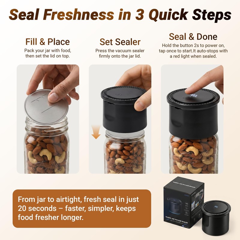 Raywok Mason Jar Vacuum Sealer Kit, 20s Fast Vacuum Seal