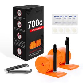 2-Pack WHEELO TPU 700C×35-47C Bike Inner Tubes, Ultralight (ALLRoad & Gravel) Bike Tube with 48mm Presta Valves for Road Bike (Include Bike Tube Patch Repair Kit) Orange