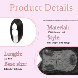 Hair Toppers for Women Real Human Hair, 360°3D Hairpieces for Women with Thinning Crown Wispy Clip in Bangs Realistic Scalp Line Hair Pieces (Light grey)