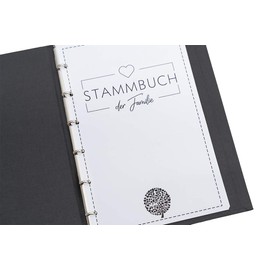 Hochzeitideal - Family Register Geometric Grey 21.0 cm x 15.0 cm - Bookbinding Linen Family Book Registry Office with 6-Compartment Ring Mechanism for Certificates with Authority Holes