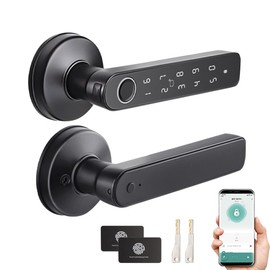 Smart Biometric Fingerprint Door Lock System,Work with Tuya/Smartlife APP Bluetooth Digital Handle Lock,Keyless Entry Door Lock Home Security,for bedrooms,Families,Hotels,Offices,Apartments (Black)