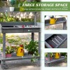 Gray Wooden Potting Bench With Wheels Sink Drawer Storage Outdoor