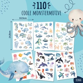 MeinBaby123 110 Skin-friendly Children's Tattoos Underwater World, Tattoos, Whale, Turtle, Dolphin Tattoos, Children's Tattoos for Sticking, Vegan & Made in Germany (1 x Underwater World)