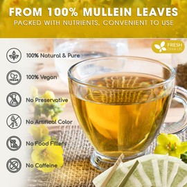 FRESHDRINKUS FreshDrinkUS, Premium 120 Mullein Leaf Tea Bags For Lung, 100% Natural & Pure from Mullein Leaves. Loose Leaf Mullein Herbal Tea. Made with Natural Material Tea Bags. No Sugar, No Caffeine, No Gluten, Vegan.