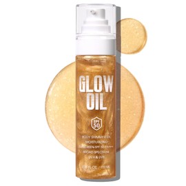 Body Glow Oil【SPF 50 Broad Spectrum】【Lightweight Non-Sticky】【Moisturizer】Sunscreen Body Oil with Gold Mica, Water Resistant, Glow Moisturizing Coconut, 3.38 fl oz (01# AMBER)