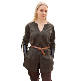 Battle-Merchant - Medieval Tunic Ylva for Women, Fitted Early Medieval Shirt, Shield Maid Outfit, LARP, Viking, Pirate Costume (XXL, Olive Green)