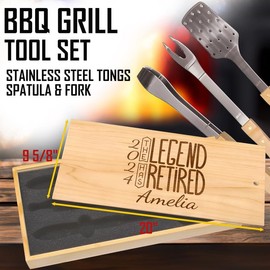 Exclusive Retirement Engraved Items BBQ Grill Set in Wooden Box - Customized Treasures for Retirees