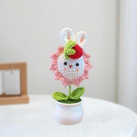 Crochet Flowers,Knitted Flowers,Crocheted Flowers,Hand Crocheted Little Dragon Man/Little Rabbit,Mini Potted Knitted Ornament,Used For Home Office Desktops,Car Decorations