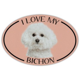 Oval Dog Breed Picture Car Magnet - I Love My Bichon (Frise) - Magnetic Bumper Sticker