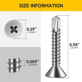 Mywish (300Pcs) #8 x 1 Self Tapping Screws for Metal, Flat Phillips Head 410 Stainless Steel Sheet Metal Screws, Mouting Screws, Self Drilling Screws for Metal Plastic & Wood