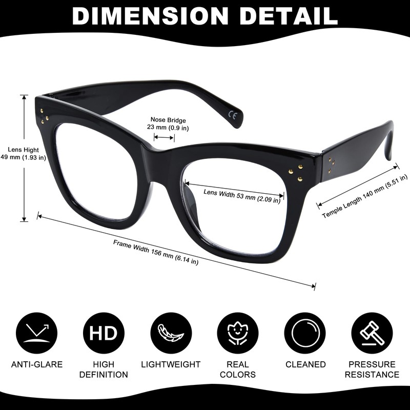 FONHCOO Oversized Progressive Reading Glasses for Women Men Oprah Style