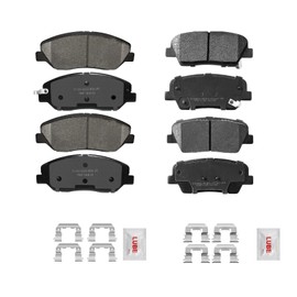 Fraxle Front and Rear Ceramic Brake Pads Set with Hardware For 2007-2014 Kia Sedona, Borrego, 2008-2010 Hyundai Entourage, Genesis