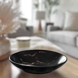 Generic Decorative Fruit Bowl for Kitchen Counter, Large Footed Serving Bowl, Marble Black & Gold