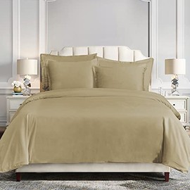HiEnd Accents Simone 3 Piece Super Queen Duvet Cover Set, Oatmeal Velvet Bedding Set, Classic Modern Rustic Bed Set, 1 Duvet Cover and 2 Pillow Shams