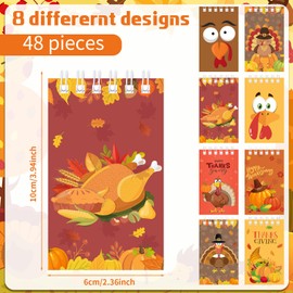 Pasimy 48 Pcs Thanksgiving Notepads Fall Thanksgiving Party Favor Harvest Small Spiral Notebooks Turkey Pumpkin Leaves Memo Pad for Thanksgiving Autumn Birthday Baby Shower Party Supplies(Cartoon)