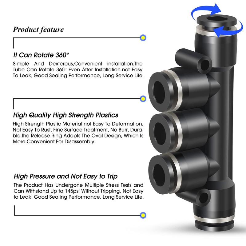 TAILONZ PNEUMATIC 3/8 Inch OD 5Pcs Straight Push Connectors Plastic