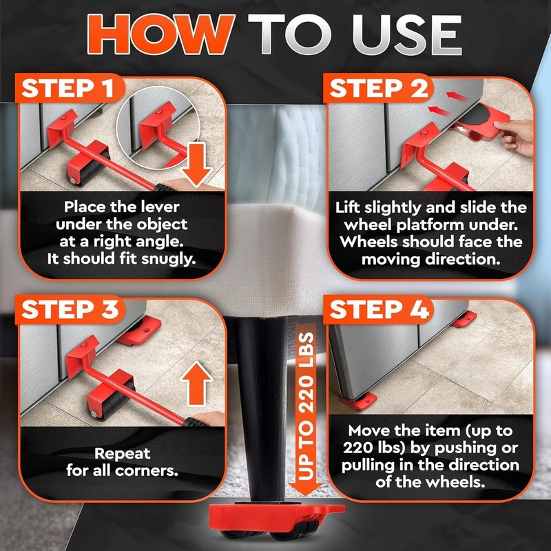 Furniture Lifter Tool & Furniture Moving Sliders Set 360° Rotating