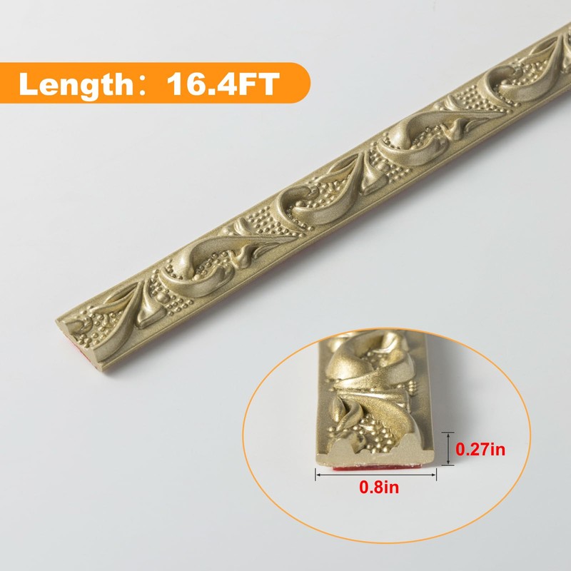 Zefuriam 0.8" x16.4FT Champagne Gold Crown Molding Trim - Peel