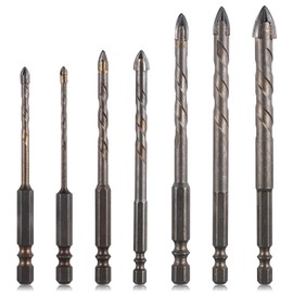 7 Pcs Four-Flute Sawtooth Eccentric Twist Drill Bit High-Strength, Four-Edged Serrated, Industrial Strength Carbide Drill Bits, for Stone, Glass, Concrete, Wood, Brick, Metal(3/4/5/6/8/10/12mm)