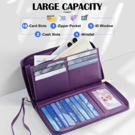 Chelmon Women's Wallet RFID Blocking Long Clutch Zip Around Travel Leather Purse Large Capacity Credit Card Holder with Grip Hand Strap