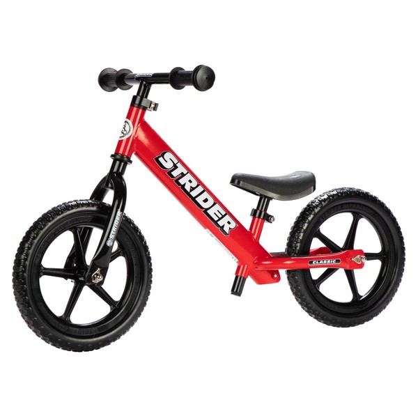 Strider 12” Classic Bike, Red - No Pedal Balance Bicycle for Kids 18 Months to 3 Years - Includes Built-in Footrest, Handlebar Grips & Flat-Free Tires - Tool Free Adjustments & Assembly