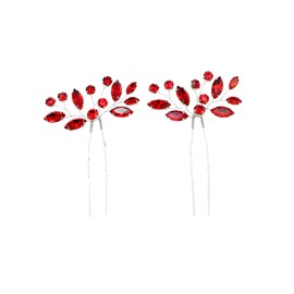 Faship Gorgeous Red Rhinestone Crystal Floral Hair Pins Accessories 2 Pcs