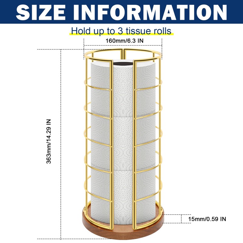 NearMoon Toilet Paper Organizer Stand, Freestanding 3 Rolls Tissue Storage,