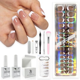 SXC Cosmetics French Tip Press On Nails Pink Series, Small Coffin X-Pro Tips Starter Kit