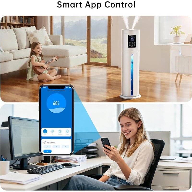 2.1Gal/8L Smart Humidifier Large Room, Top Fill Humidifiers for Bedroom