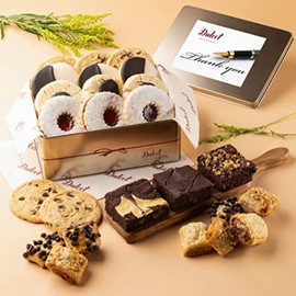 Dulcet Gift Baskets Assortment Tin Thank You Gift Box Delicious Gourmet Confection Gift Set - Variety Of Freshly Baked Cookies, Brownies & Rugelah For Men And Women With Prime Delivery