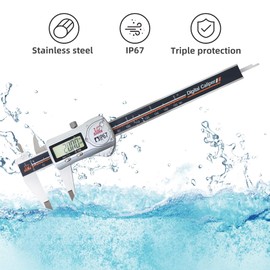 Digital Caliper Measuring Tool, IP67 Coolant/Water/Dust Proof 0-6"/0.0005" Stainless Steel Micrometer, Precise ±0.001mm, Large LCD Display, Inch/MM Conversion, Digital Caliper Storage Case Included