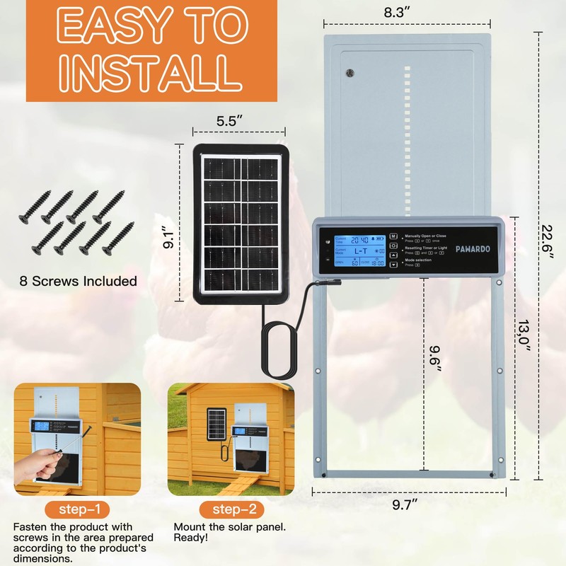 Automatic Chicken Coop Door, LCD Display, 5 Modes, Timer &