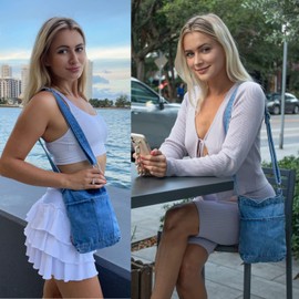 AOCINA Small Denim Purse Blue Jean Purse Shoulder Bag Denim Crossbody Bags for Women (A1 Dark Blue)