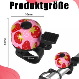 Loud Children's Bicycle Bell, Slick Hand-Pressed Bell for Boys and Girls, Pretty Colourful Bell Children's Bicycle with Pattern (Pink Strawberry)