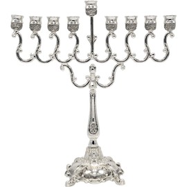 The Dreidel Company Complete Chanukah Menorah Set - Silver-Plated and Classic 45 Multicolored Candles, 5 Plastic Multicolored Dreidels & Hanukkah Play Coins, Hanukkah Booklet, Instructions Game Card