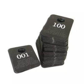 Royal Industries Coat Room Checks / Tags - Plastic, Black w/ White Print #1-100