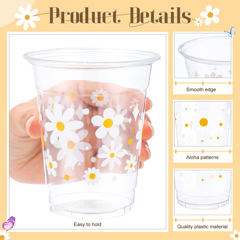 Yaomiao 50 Pieces Daisy Cups 12 Oz Bulk Retro Hippie