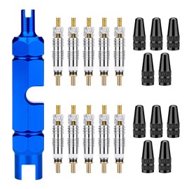 zhongko 21Pcs Valve Core Removal Tool and Repair Kit, Includes 10 Brass Cores, 10 Plastic Valve Caps and Installation Tool, Tyre Valve Removal Tool for Tubeless Mtb, Road Bike Tyres