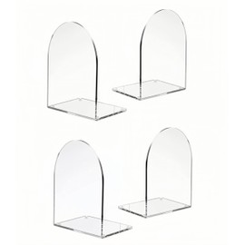 Pack of 4 Deefongo Arch Acrylic Bookends, with Non-Slip Mat, High-Quality High Performance Book, Transparent Desk Organiser for Office, Bookshelf, Children's Gift
