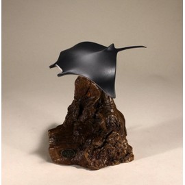 Manta Ray Sculpture by John Perry 7in Tall Airbrushed Down-Wing Version Statue