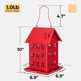 Veehoo Bird House Feeder for Outdoors Hanging, Metal Wild Finch Feeders for Outside, Outdoor Cardinal Birdfeeder Decorative Unique for Mixed Seed, Red