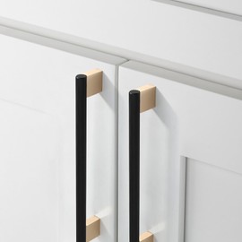 Coinkoly 6 Pack 7.5"(192mm) Black and Gold Cabinet Pulls Knurled Kitchen Cabinet Handles Drawer Pulls Cupboard Hardware for Cabinets