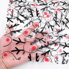 5m*80cm Christmas Elk Cellophane Wrapper for Hampers,Topeedy ECO Clear Wrapping Paper Sheets with Reindeer Perfect Christmas Day New Year Wedding Birthday Gift Bouquet (Supplied in a Folded Sheet)