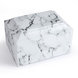 White Marble Cremation Urn, Memorial Urn Vault for Human Ashes, Adult Sized Urn Vault for Ground Burial, Home Memorial and Funeral Cremation Urn