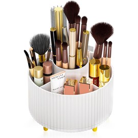Miiepls Cosmetic Make Up Organiser, 360° Rotating Brush Organiser, Eyeshadow Brush, Lipstick Case, Storage Cosmetic Organiser for Room Decor, Dressing Table, Bedroom, Bathroom (White)
