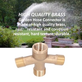 SALUTUY Hose Splitter, Simple to Install Hard Texture Brass Cross Adapter High Reliability Heavy Duty Brass Garden Hose Connector,for Car Washing Sprinkling and Watering Garden Irrigation Splitter