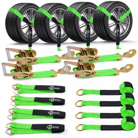 TREKASSY 4 Pack Ratchet Tie Down Strap Towing Tire Straps Kit for Car Trailer Hauler Snap